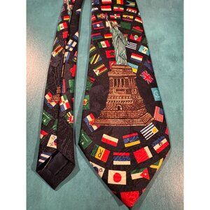 Renaissance Handmade Tie – Statue of Liberty & World Flags – 100% Polyester